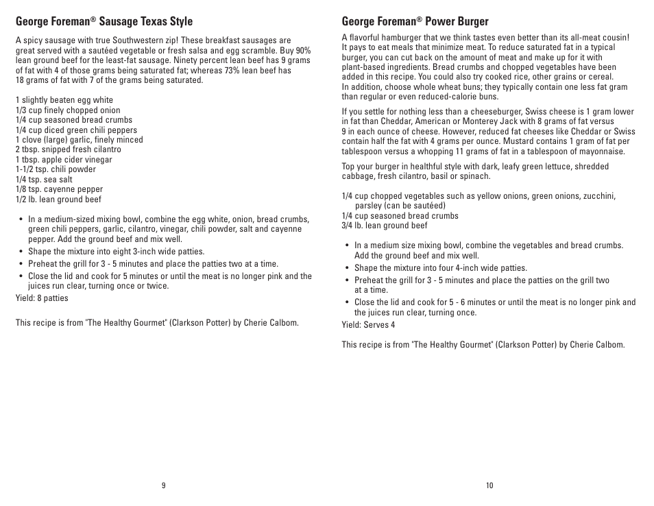 George foreman, Power burger, Sausage texas style | George Foreman Super Champ GR20B User Manual | Page 6 / 17