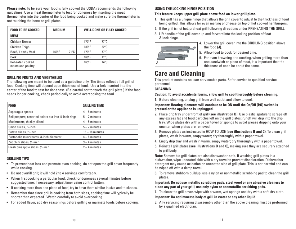 Care and cleaning | George Foreman GRP72CTTSRQ User Manual | Page 6 / 19