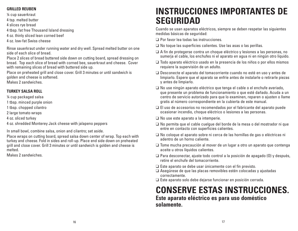 Instrucciones importantes de seguridad, Conserve estas instrucciones | George Foreman GRP72CTTSRQ User Manual | Page 9 / 19