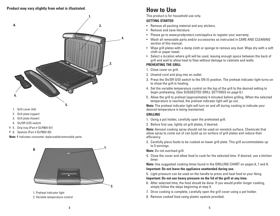 How to use | George Foreman GLP80V User Manual | Page 3 / 13