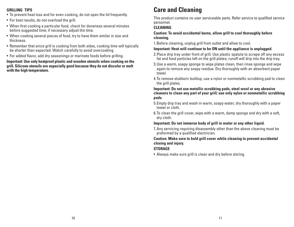 Care and cleaning | George Foreman GR0038W User Manual | Page 6 / 15