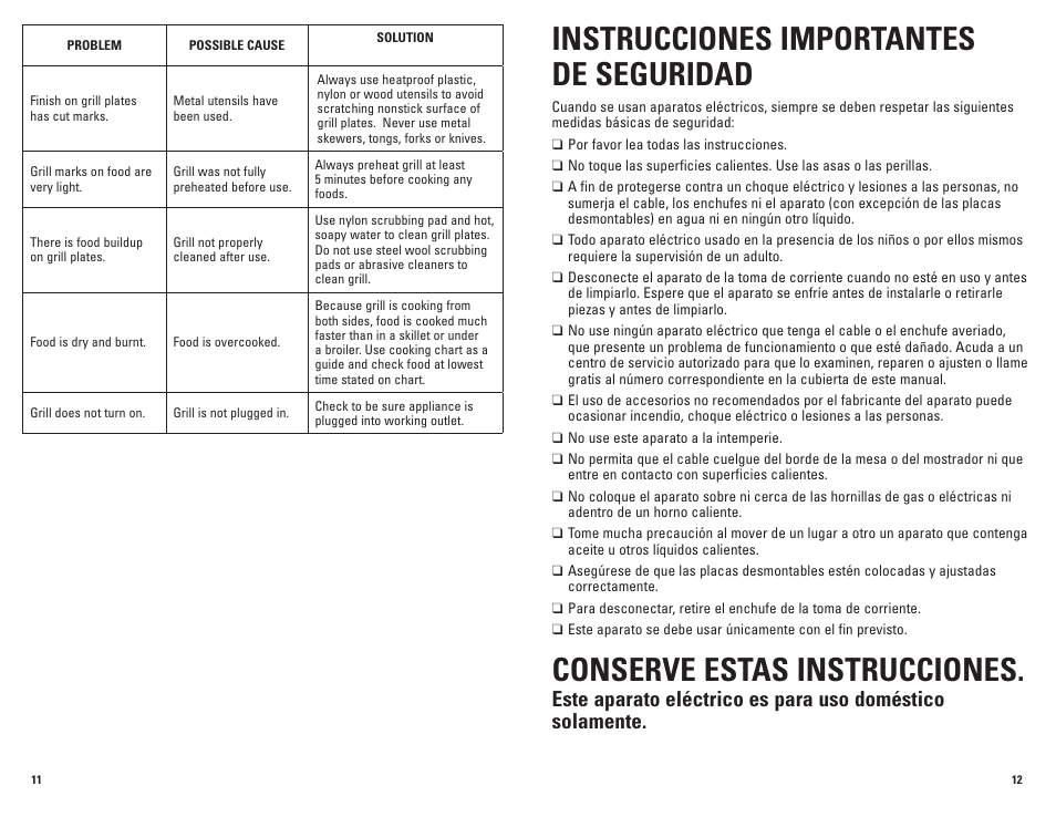 Instrucciones importantes de seguridad, Conserve estas instrucciones | George Foreman GRP100 User Manual | Page 7 / 15