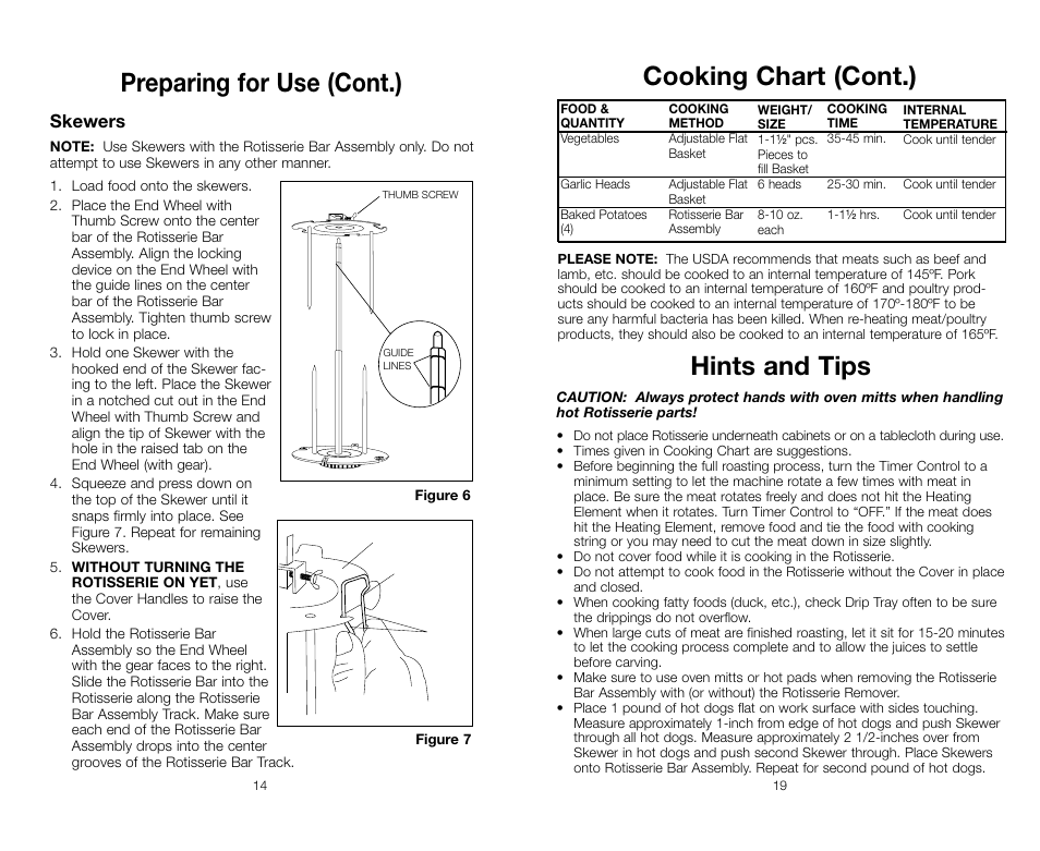 Hints and tips, Cooking chart (cont.), Preparing for use (cont.) | George Foreman GR59A User Manual | Page 19 / 32