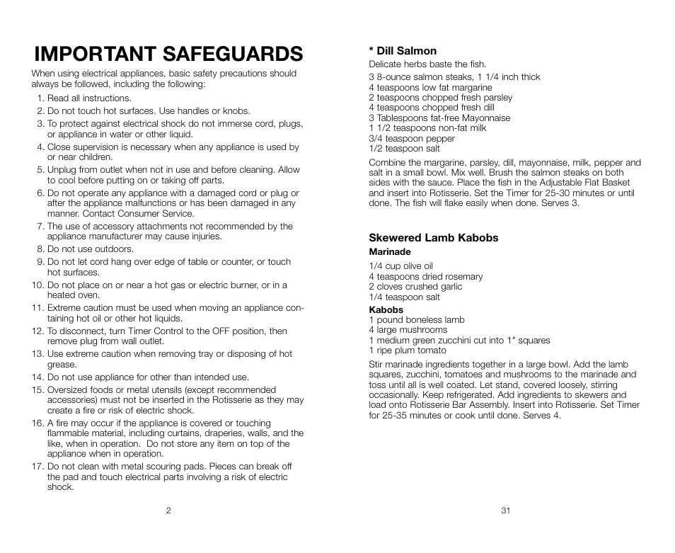 Important safeguards | George Foreman GR59A User Manual | Page 2 / 32