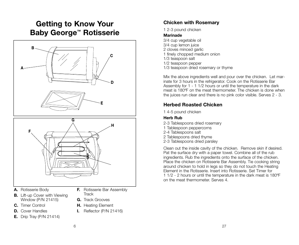 Getting to know your baby george, Rotisserie | George Foreman GR59A User Manual | Page 27 / 32