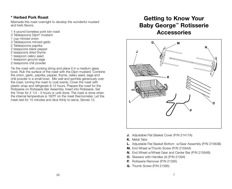 Getting to know your baby george, Rotisserie accessories | George Foreman GR59A User Manual | Page 7 / 32