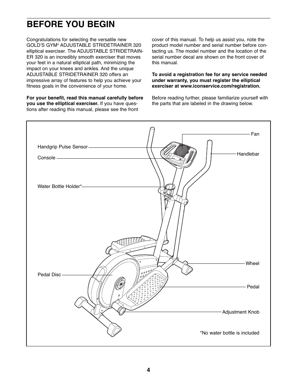 Before you begin | Gold's Gym GGEL62707.1 User Manual | Page 4 / 20