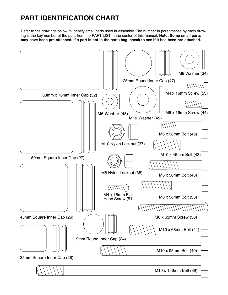 Part identification chart | Gold's Gym XR15 GGBE14820 User Manual | Page 13 / 15