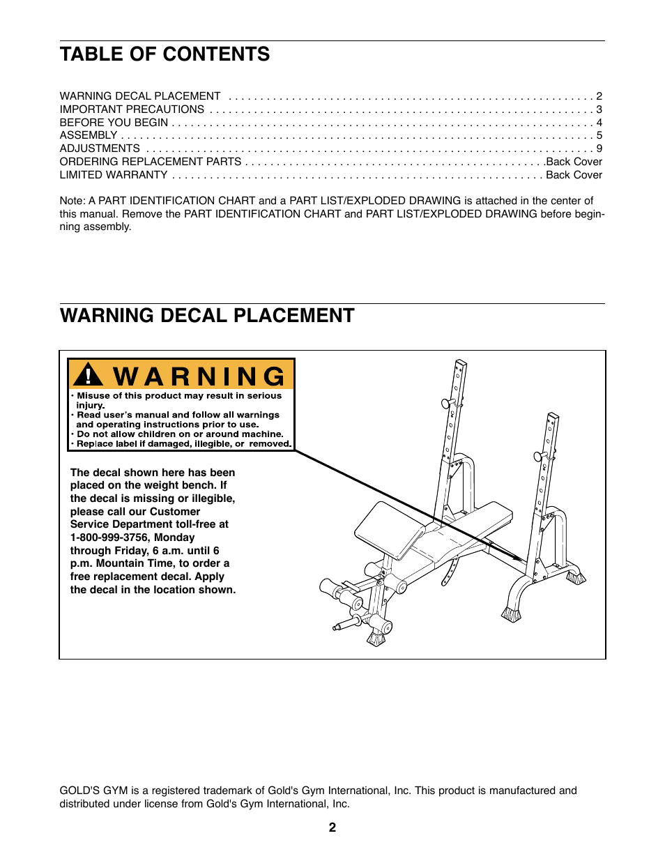 Gold's Gym XR15 GGBE14820 User Manual | Page 2 / 15