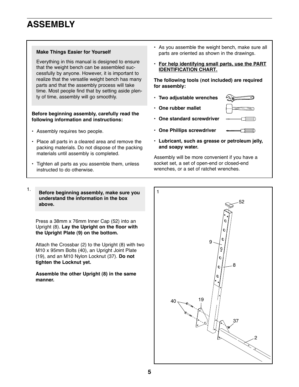 Assembly | Gold's Gym XR15 GGBE14820 User Manual | Page 5 / 15