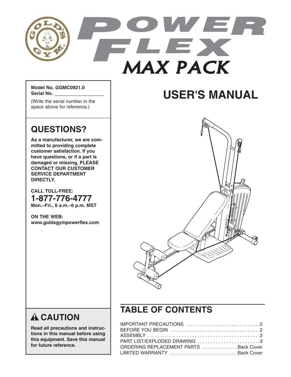 Gold's Gym GGMC0921.0 User Manual | 4 pages