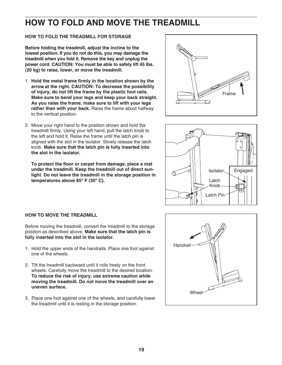 How to fold and move the treadmill | Gold's Gym GGTL58608.0 User Manual | Page 19 / 32