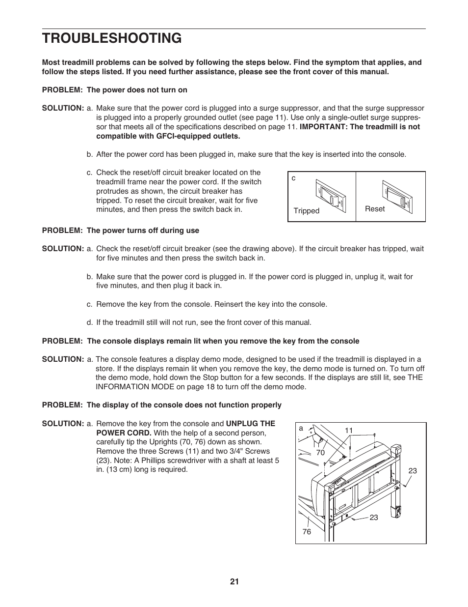 Troubleshooting | Gold's Gym GGTL58608.0 User Manual | Page 21 / 32
