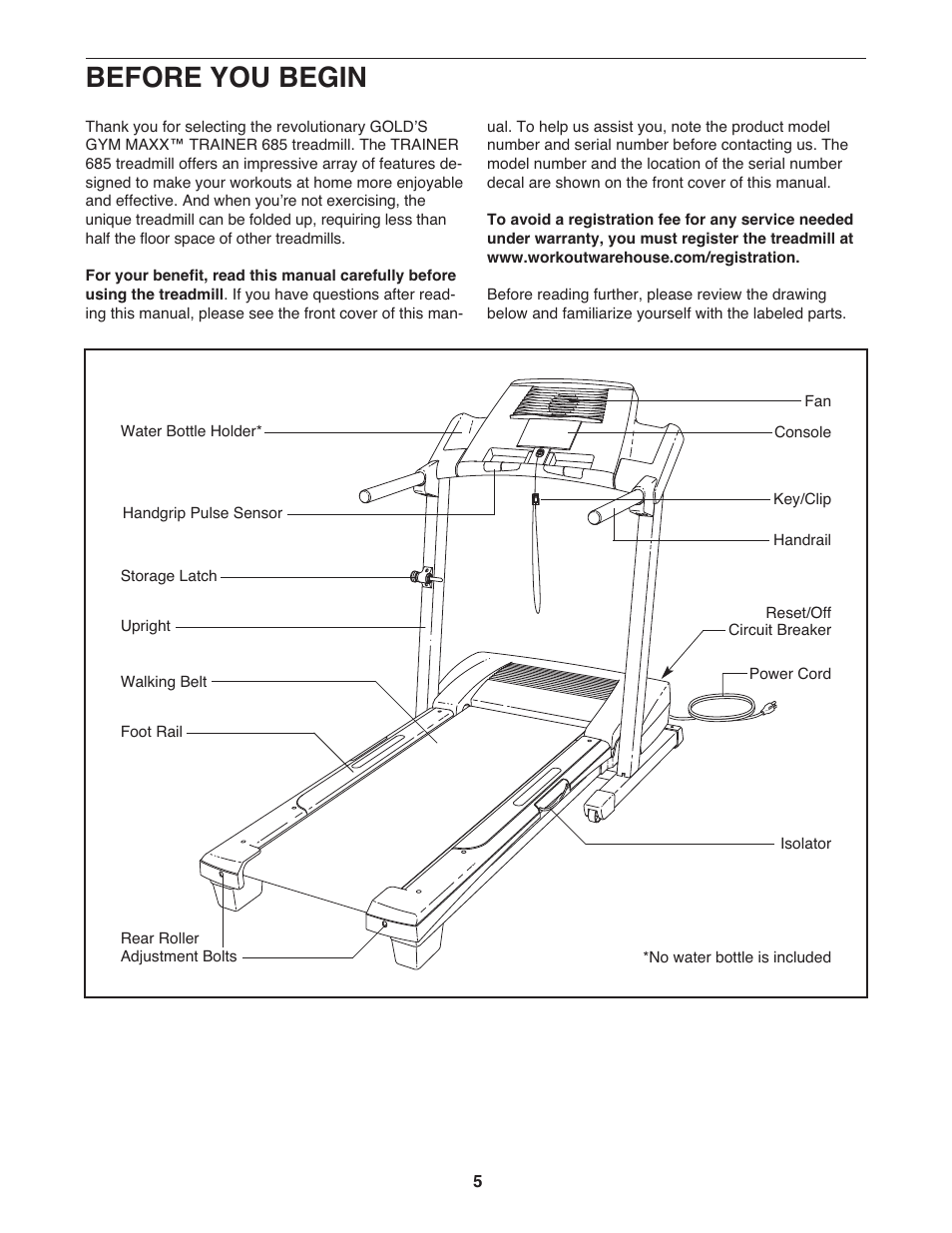 Before you begin | Gold's Gym GGTL58608.0 User Manual | Page 5 / 32