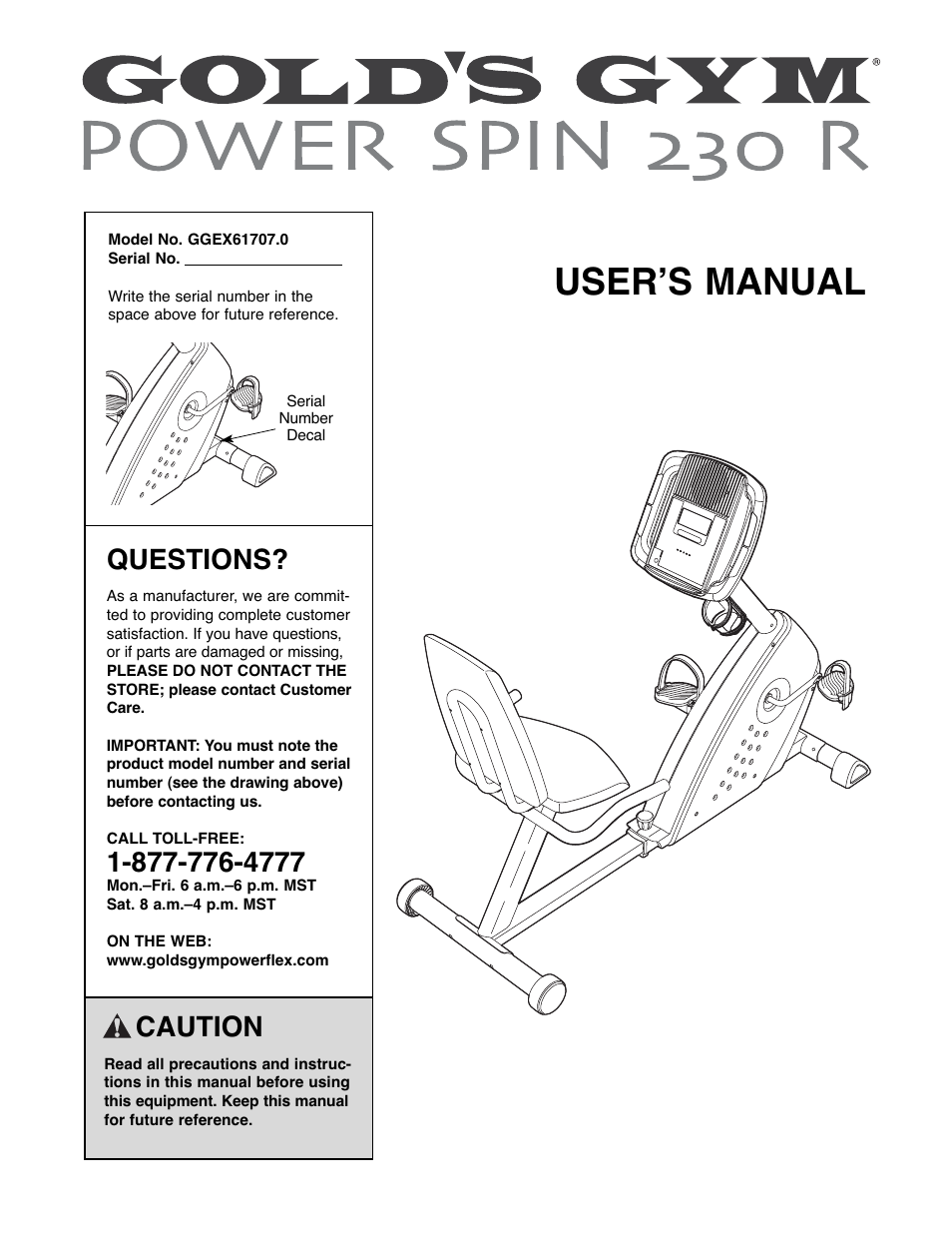 Gold's Gym GGEX61707.0 User Manual | 20 pages