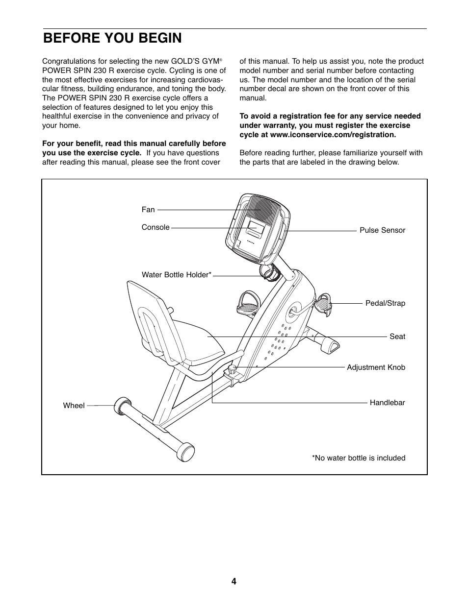 Before you begin | Gold's Gym GGEX61707.0 User Manual | Page 4 / 20