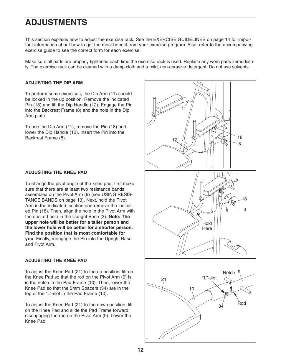 Adjustments | Gold's Gym GGBE1774.0 User Manual | Page 12 / 20