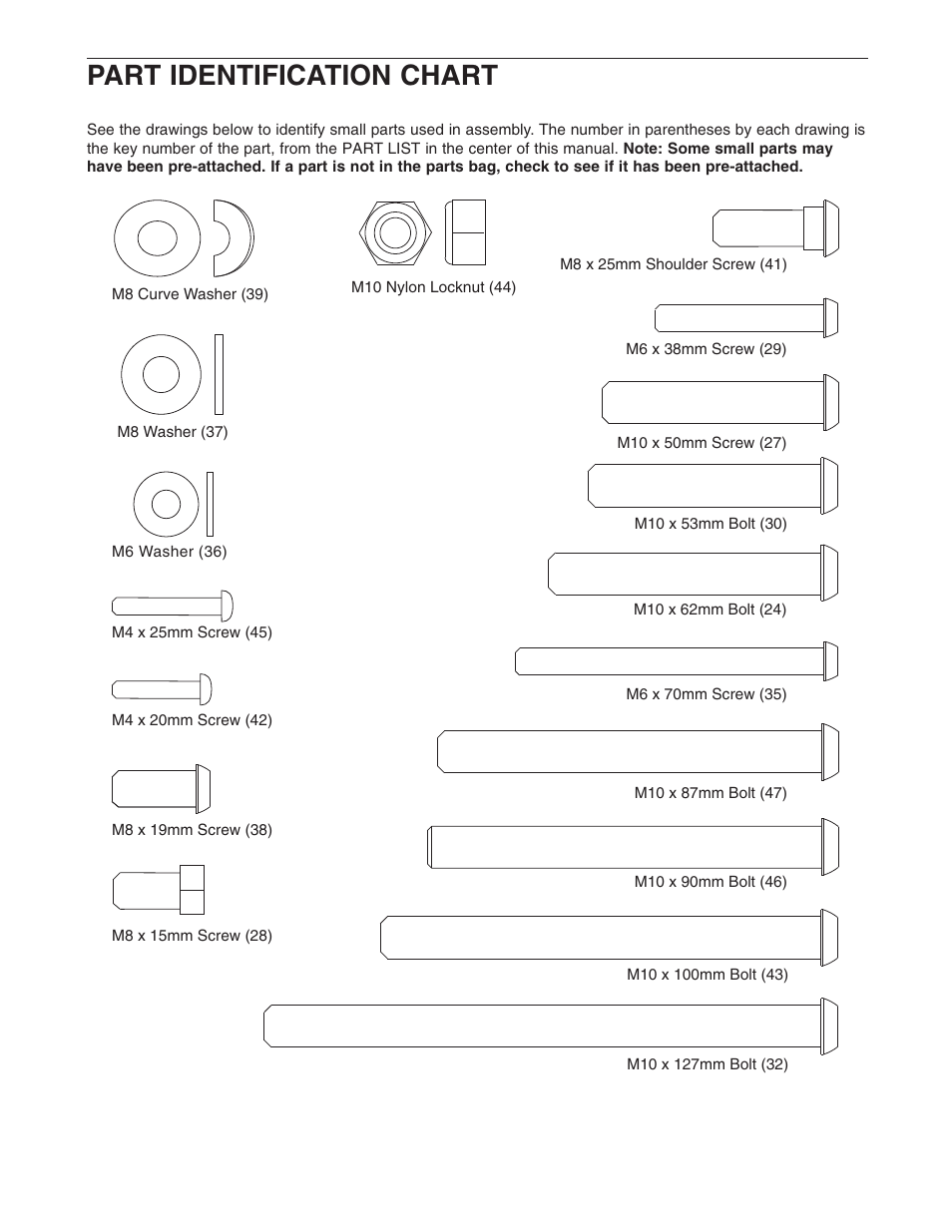 Part identification chart | Gold's Gym GGBE1774.0 User Manual | Page 16 / 20