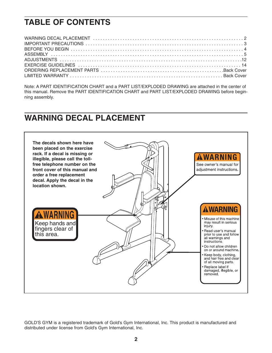 Gold's Gym GGBE1774.0 User Manual | Page 2 / 20