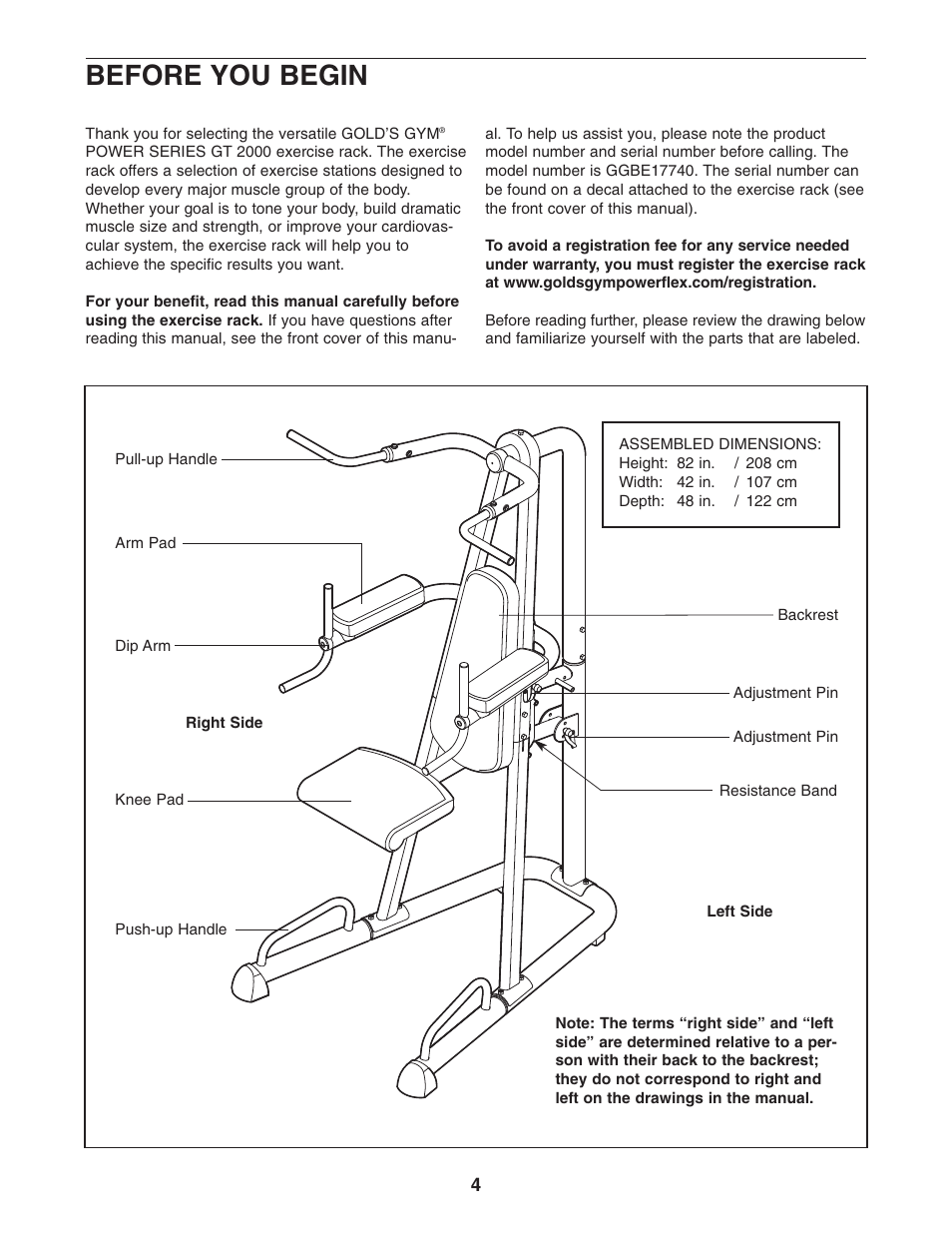 Before you begin | Gold's Gym GGBE1774.0 User Manual | Page 4 / 20