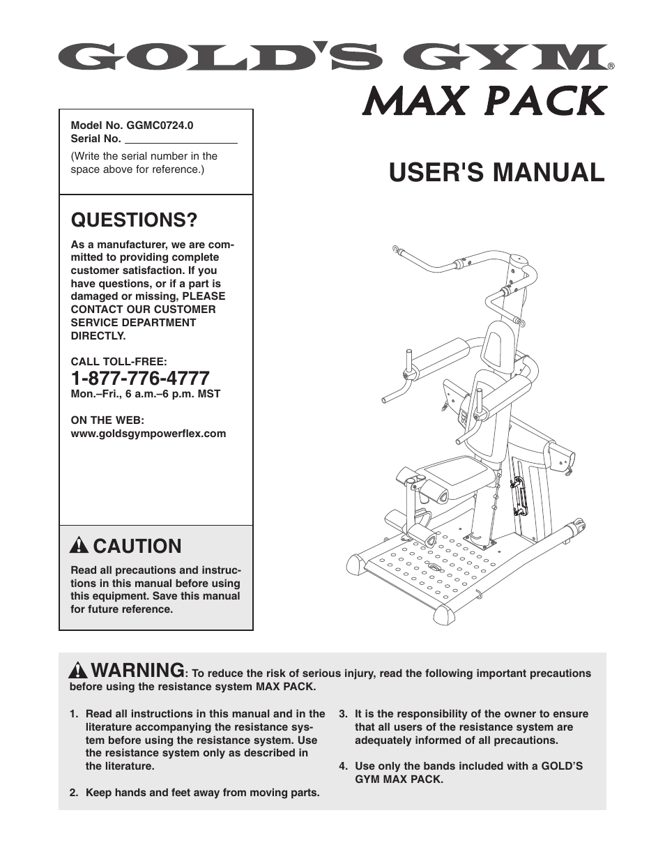 Gold's Gym GGMC0724.0 User Manual | 4 pages