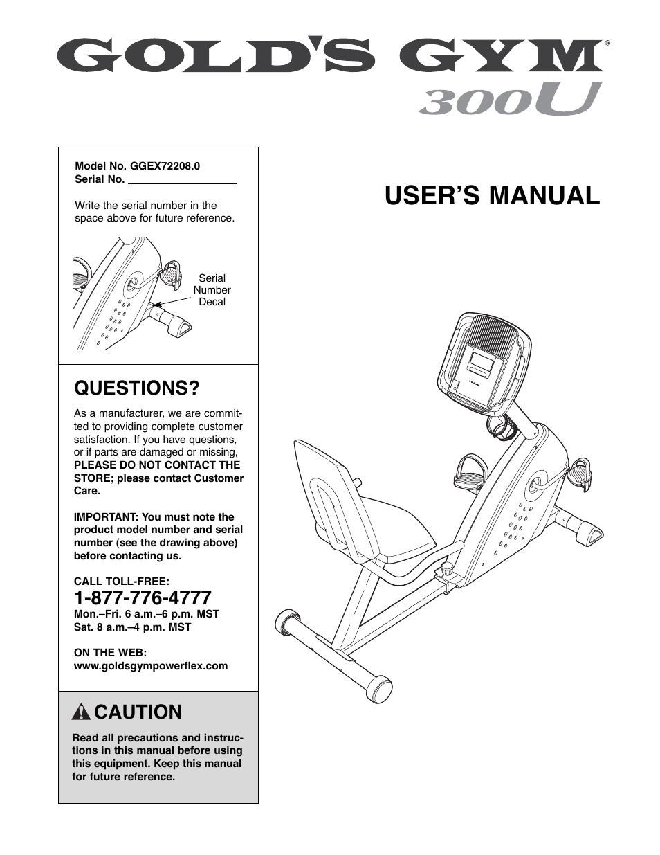 Gold's Gym 300 U GGEX72208.0 User Manual | 20 pages