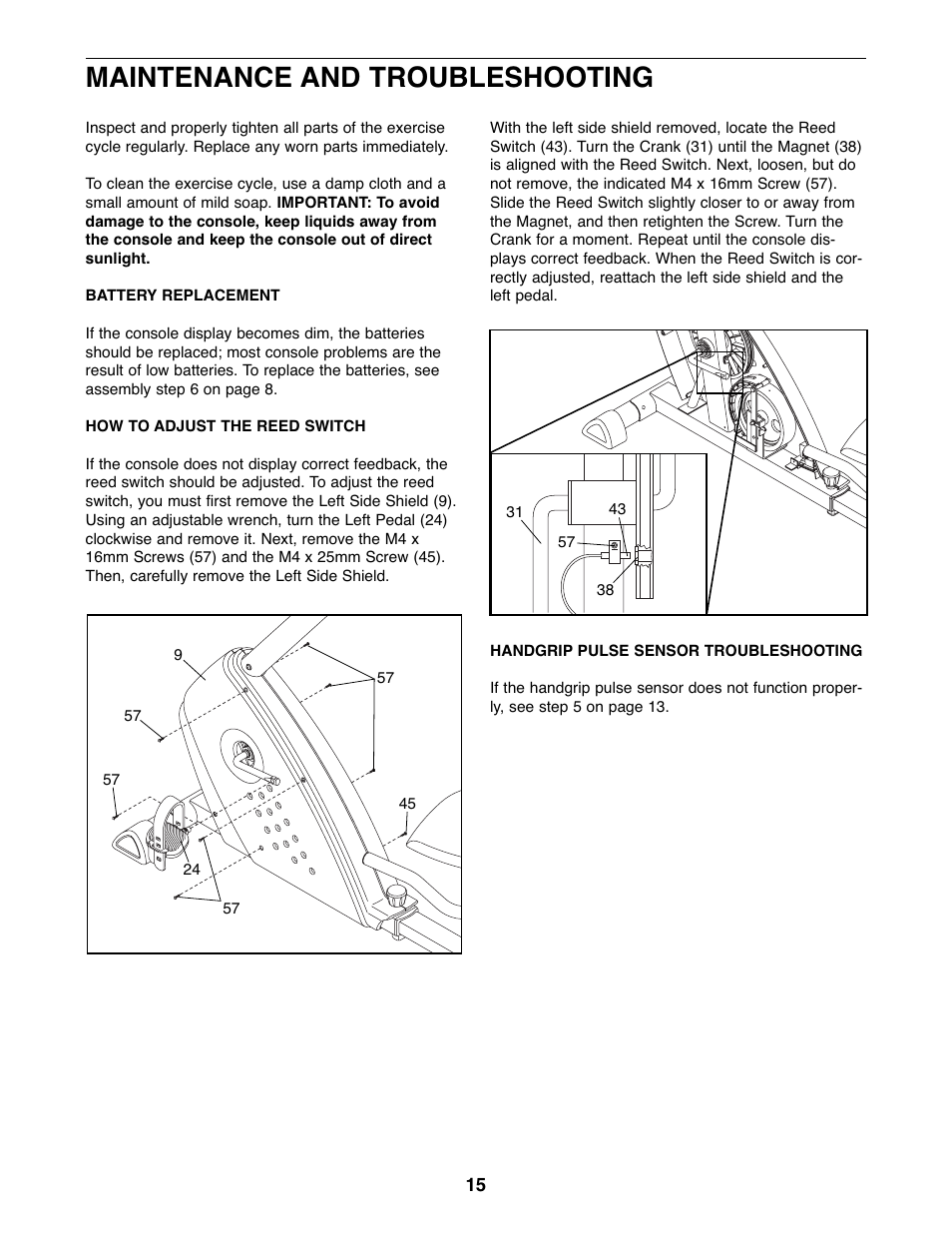 Maintenance and troubleshooting | Gold's Gym 300 U GGEX72208.0 User Manual | Page 15 / 20