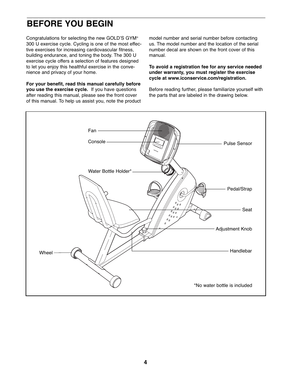 Before you begin | Gold's Gym 300 U GGEX72208.0 User Manual | Page 4 / 20