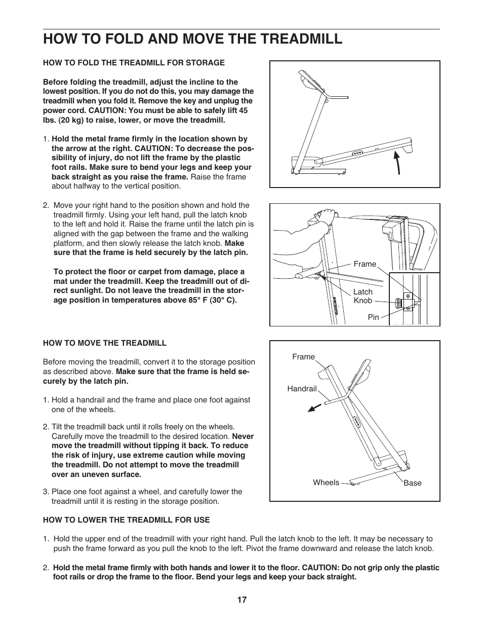 How to fold and move the treadmill | Gold's Gym GGTL03607.2 User Manual | Page 17 / 28