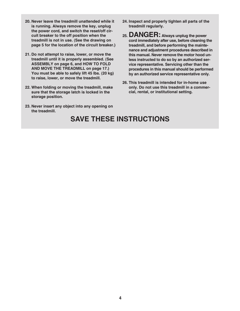 Danger, Save these instructions | Gold's Gym GGTL03607.2 User Manual | Page 4 / 28