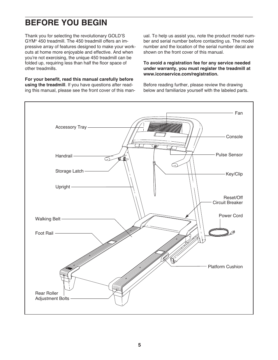 Before you begin | Gold's Gym GGTL03607.2 User Manual | Page 5 / 28