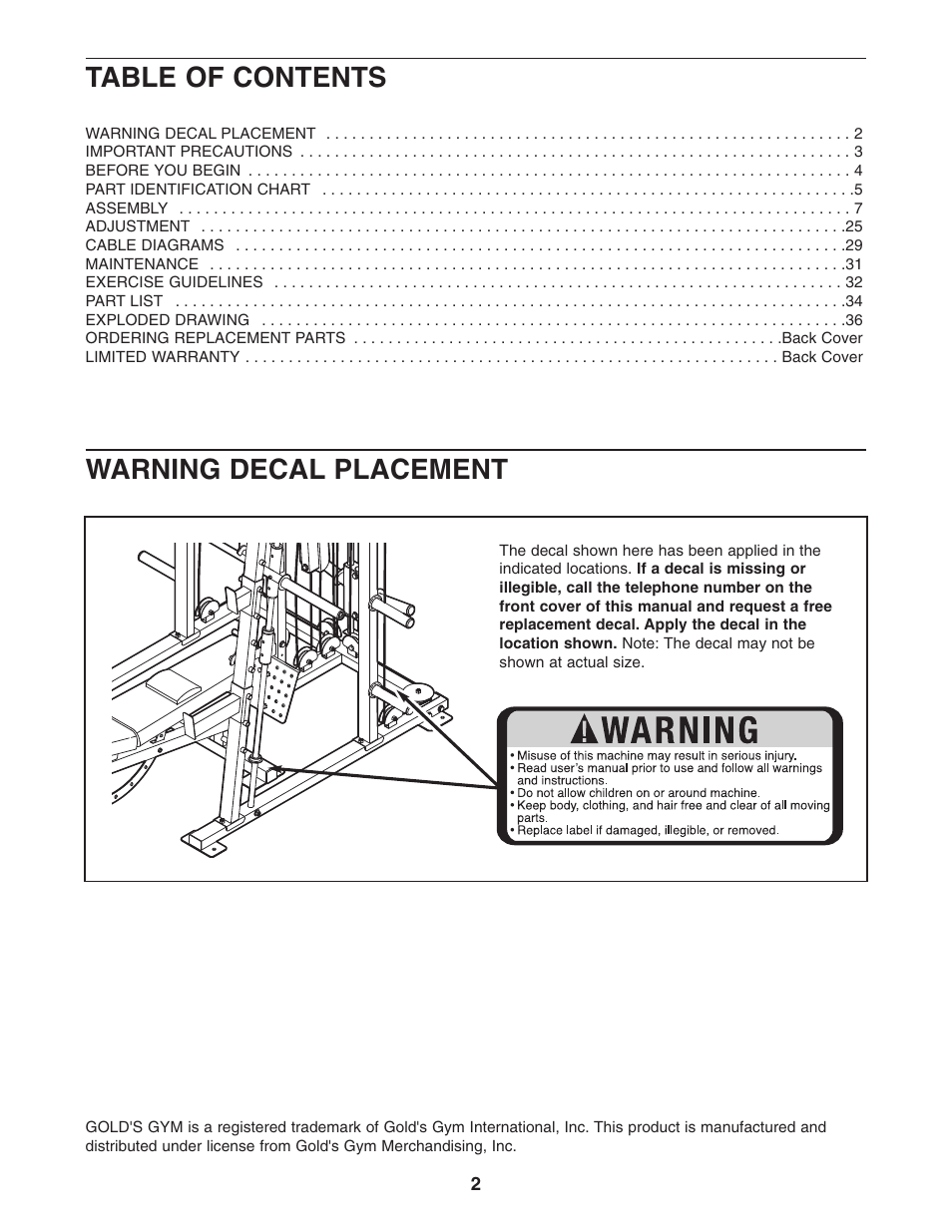 Gold's Gym GR 7000 GGBE6974.1 User Manual | Page 2 / 40