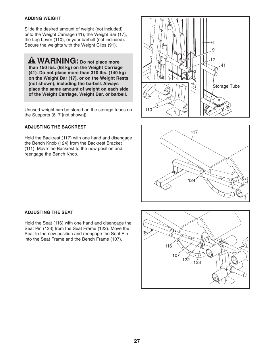Warning | Gold's Gym GR 7000 GGBE6974.1 User Manual | Page 27 / 40