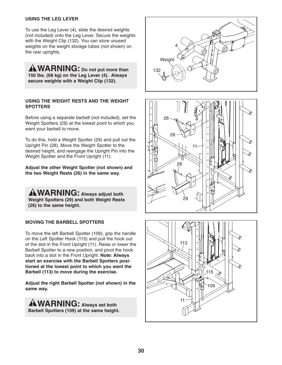 Warning | Gold's Gym GGCCBE8057.0 User Manual | Page 30 / 44