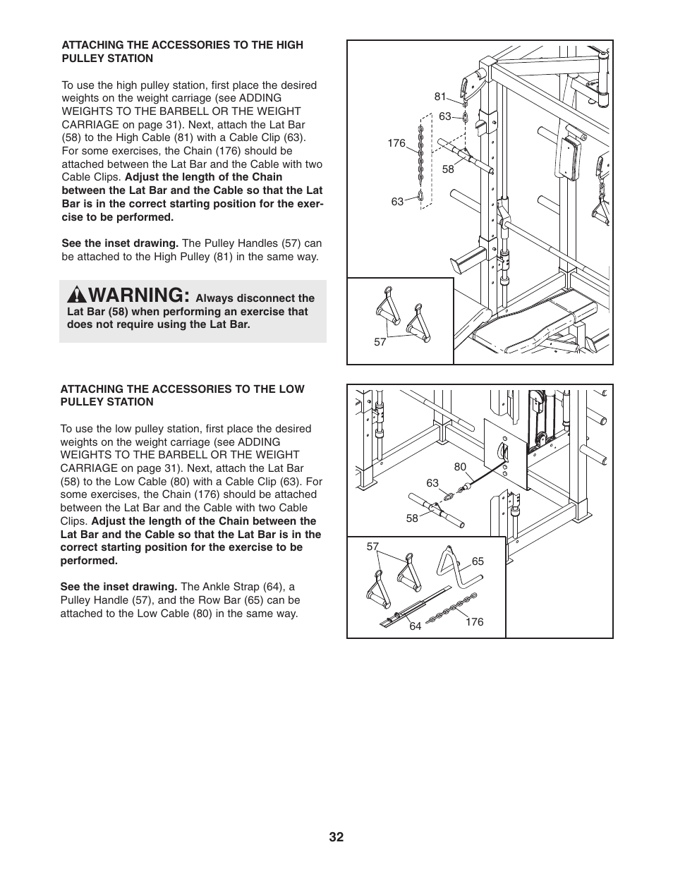 Warning | Gold's Gym GGCCBE8057.0 User Manual | Page 32 / 44
