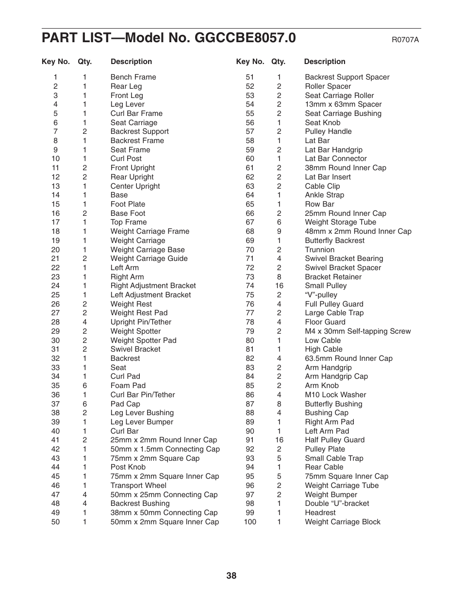 Gold's Gym GGCCBE8057.0 User Manual | Page 38 / 44