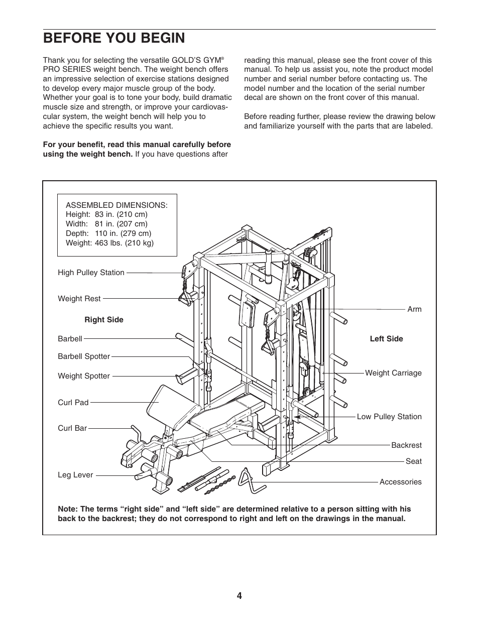 Before you begin | Gold's Gym GGCCBE8057.0 User Manual | Page 4 / 44
