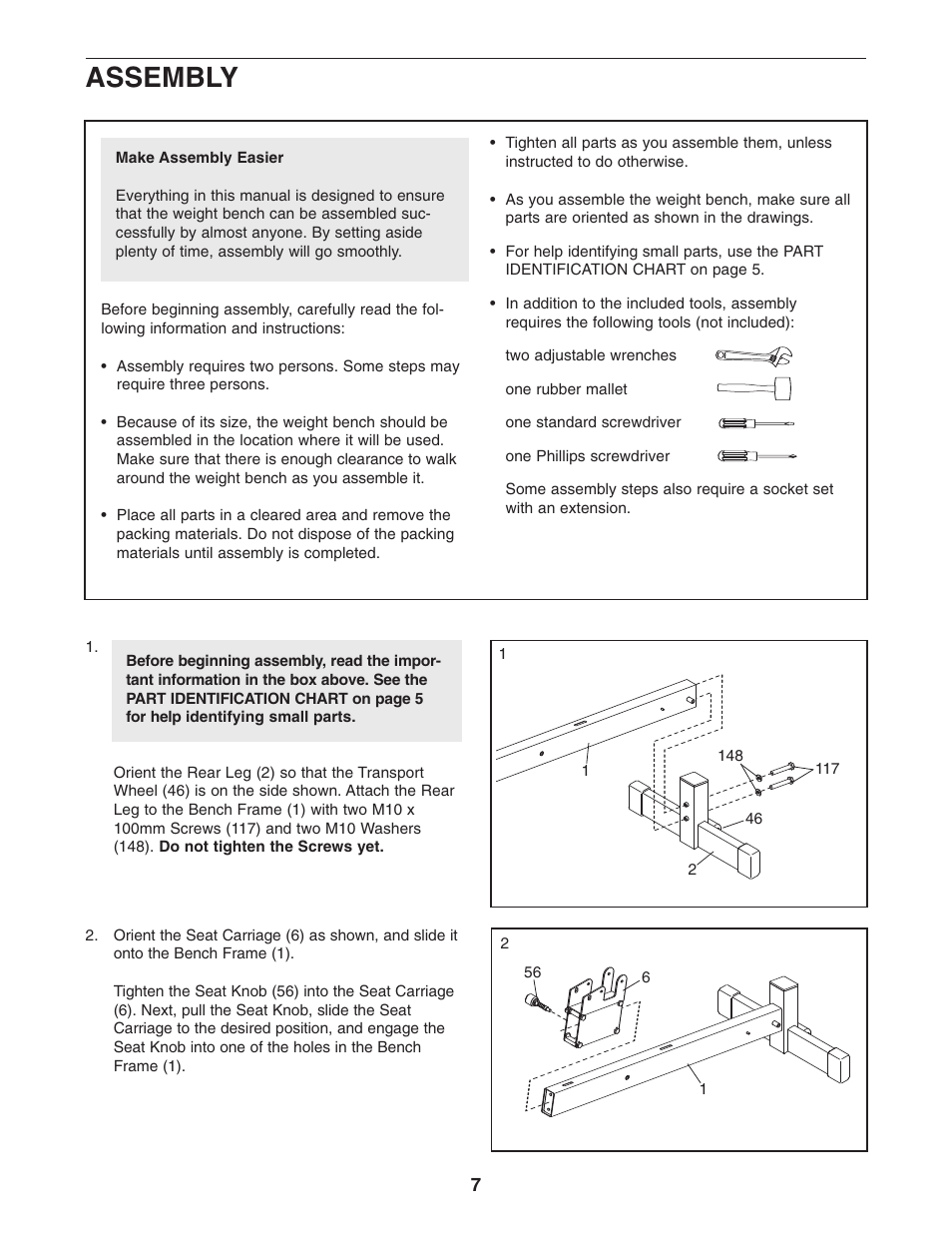 Assembly | Gold's Gym GGCCBE8057.0 User Manual | Page 7 / 44