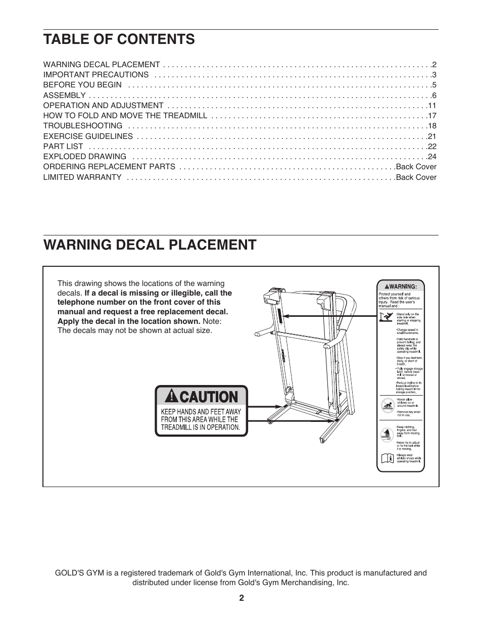 Gold's Gym GGTL03607.4 User Manual | Page 2 / 28