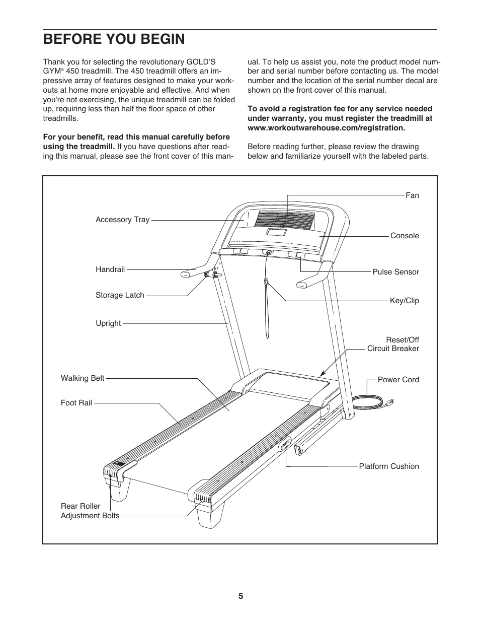 Before you begin | Gold's Gym GGTL03607.4 User Manual | Page 5 / 28
