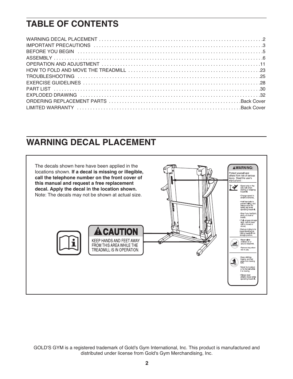 Gold's Gym Maxx Crosswalk 650 User Manual | Page 2 / 36