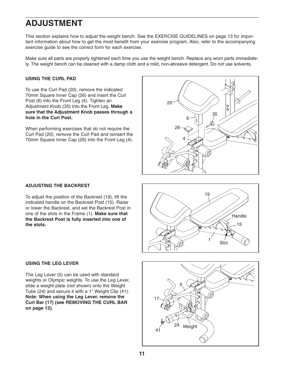 Adjustment | Gold's Gym GGBE1657.0 User Manual | Page 11 / 20