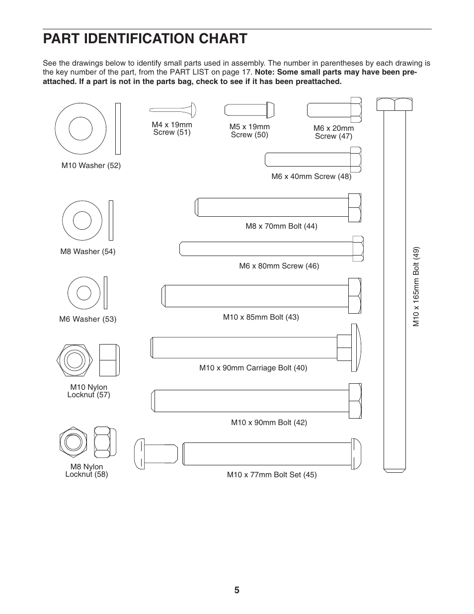 Part identification chart | Gold's Gym GGBE1657.0 User Manual | Page 5 / 20