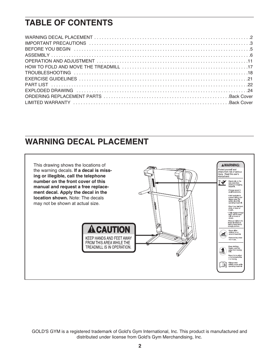 Gold's Gym GGTL03607.3 User Manual | Page 2 / 28
