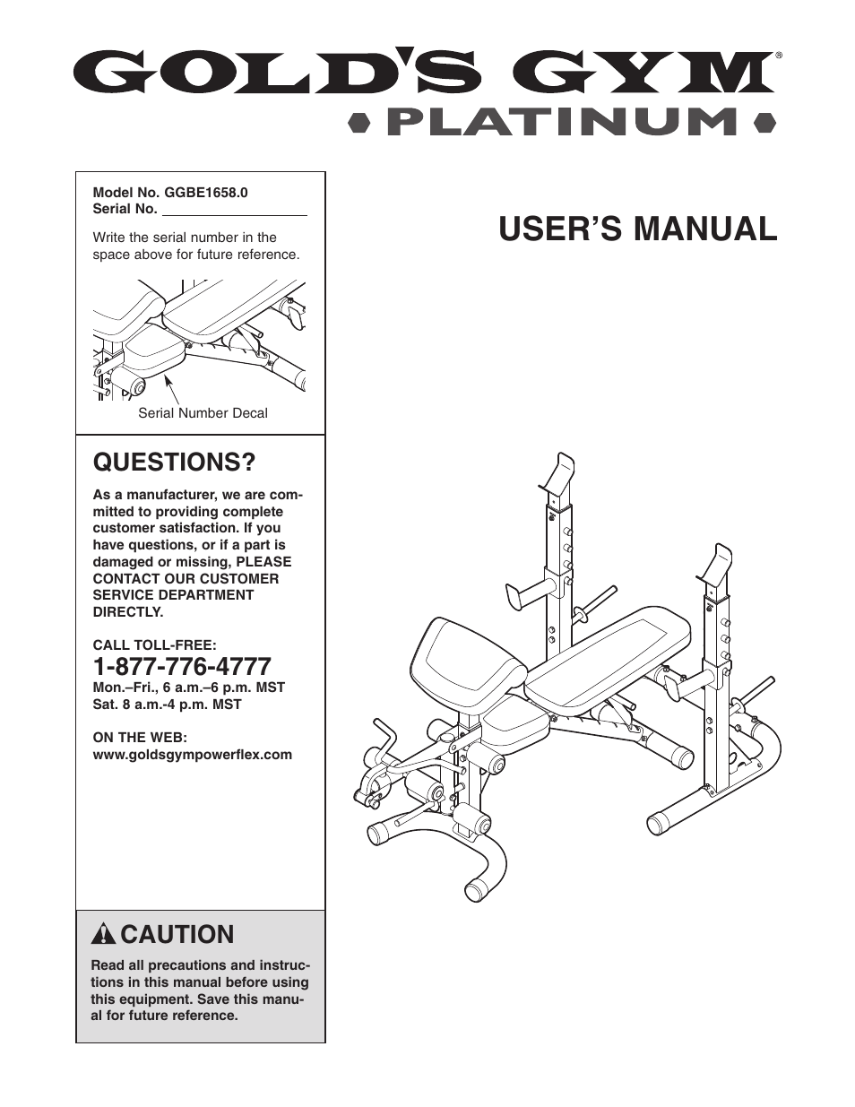 Gold's Gym PLATINUM GGBE1658.0 User Manual | 20 pages