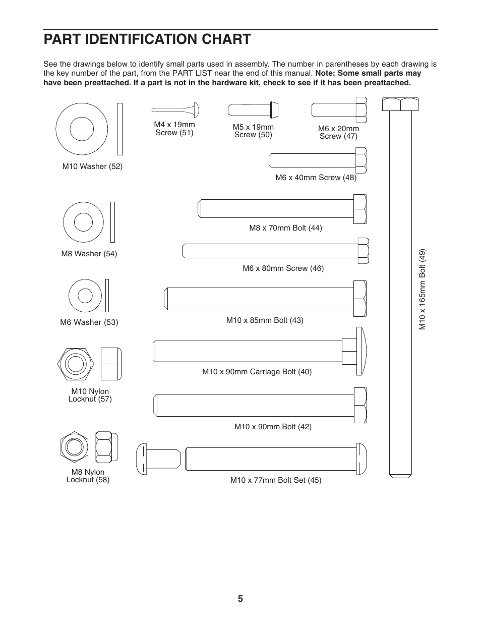 Part identification chart | Gold's Gym PLATINUM GGBE1658.0 User Manual | Page 5 / 20