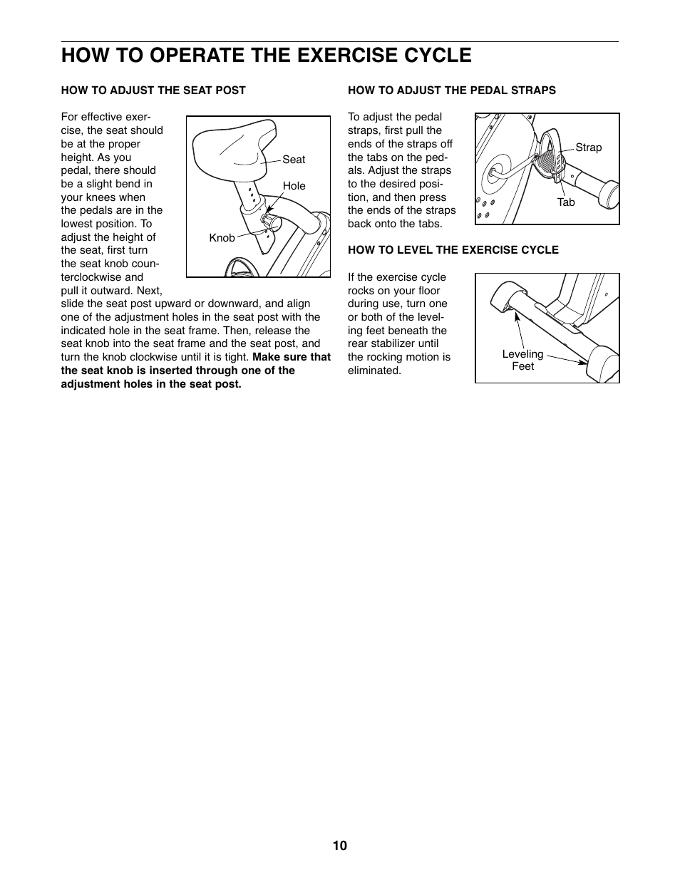 How to operate the exercise cycle | Gold's Gym GGEX61607.0 User Manual | Page 10 / 20