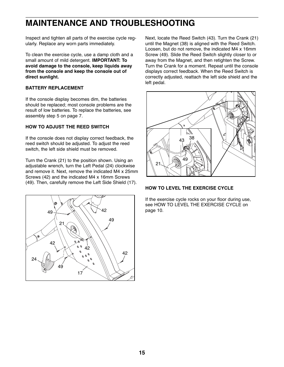 Maintenance and troubleshooting | Gold's Gym GGEX61607.0 User Manual | Page 15 / 20