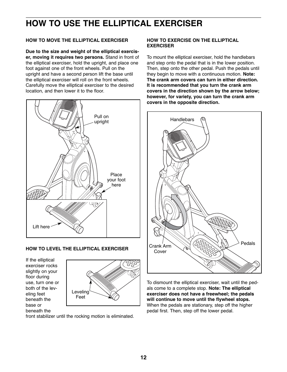 How to use the elliptical exerciser | Gold's Gym GGEL67907.0 User Manual | Page 12 / 28