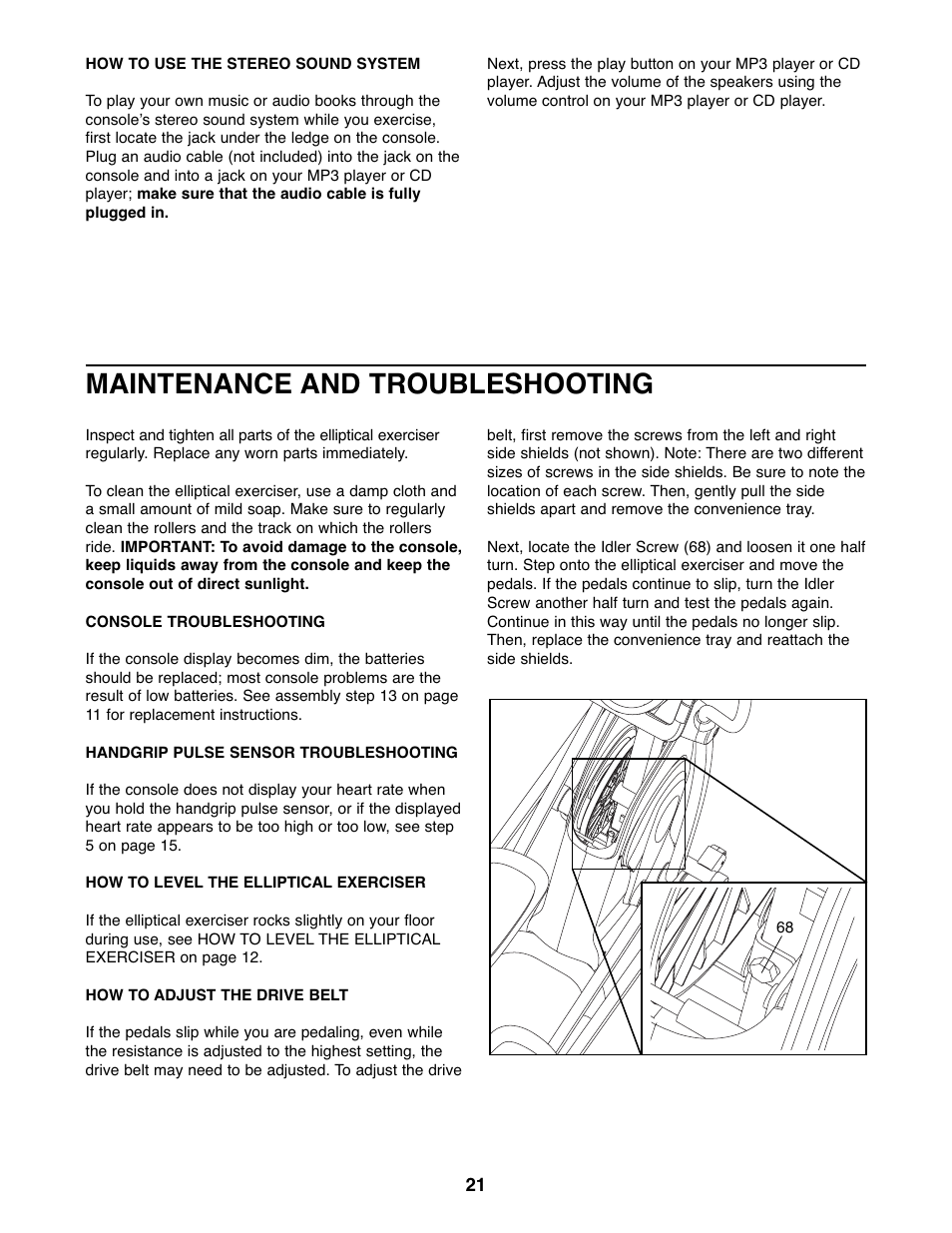 Maintenance and troubleshooting | Gold's Gym GGEL67907.0 User Manual | Page 21 / 28